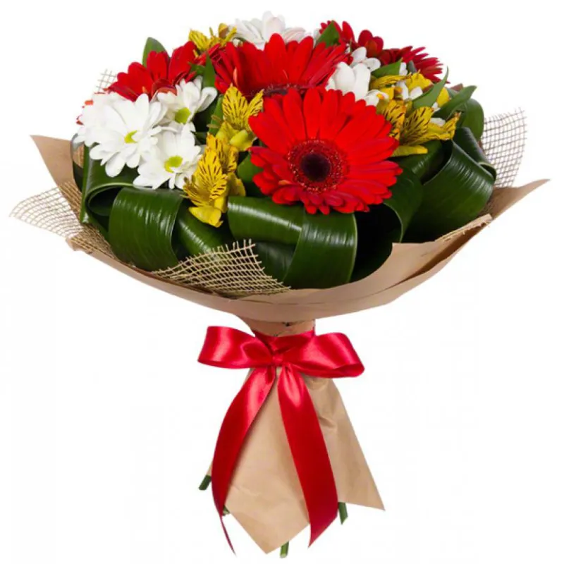 Букет из гербер, хризантемы и альстромерии, доставка Старокорсунская